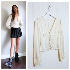 Aritzia Sunday Best Tatiana Champagne Satin Corset Blouse Womens Size 2 V-Neck